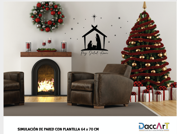 Vinil Navideño Decorativo Negro Nacimiento Estrella Navidad 64 x 70 CM