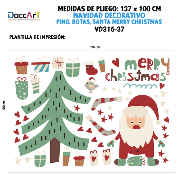 Vinil Navidad Decorativo Pino,  Botas , Santa Merry Christmas