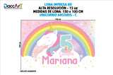 Lona Unicornios Cumpleaños Personalizado 100cmx150cm