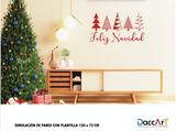 Vinil Navidad Decorativo Rojo Feliz Navidad Pinos Navideño  1.20 x 73 CM