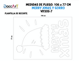 Vinil Navidad Decorativo Blanco Merry Xmas Y Gorro Navideño 1.06 X 77 CM