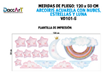 Vinil Decorativo Infantil Arcoíris Acuarela con nubes, estrellas y luna