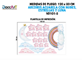 Vinil Decorativo Infantil Arcoíris Acuarela con nubes, estrellas y luna