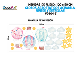 Vinil Decorativo Infantil Globos Aerostáticos  Acuarela, Nubes y Estrellas