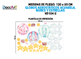 Vinil Decorativo Infantil Globos Aerostáticos  Acuarela, Nubes y Estrellas