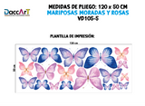 Vinil Decorativo Infantil Mariposas Moradadas y Rosas