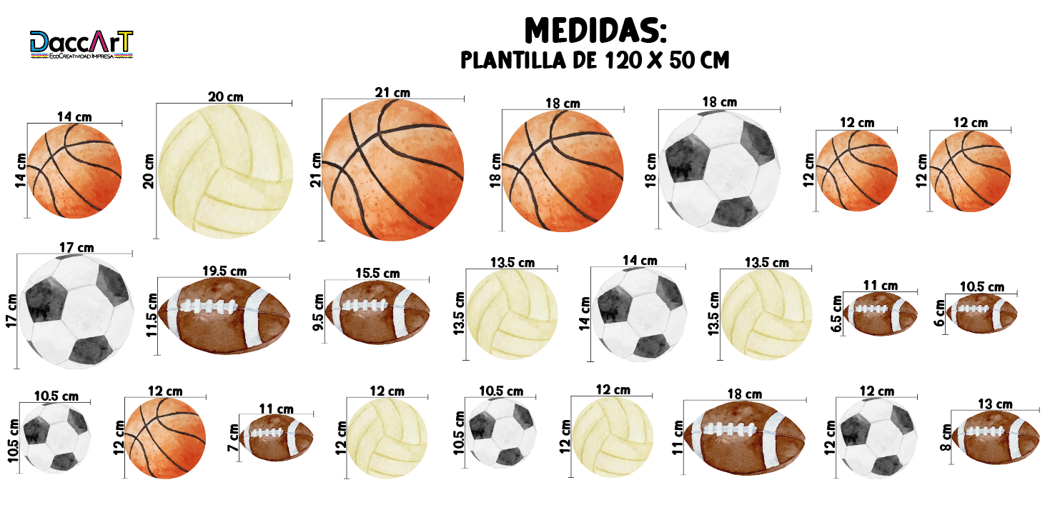 Vinil Decorativo Infantil Pelotas Deportes Acuarela DaccArt
